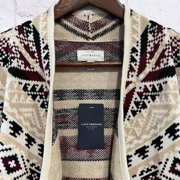 Lucky Brand Aztec Jacquard Open Front Long Sleeve Knit Cardigan Size XL Boho - Picture 4 of 9